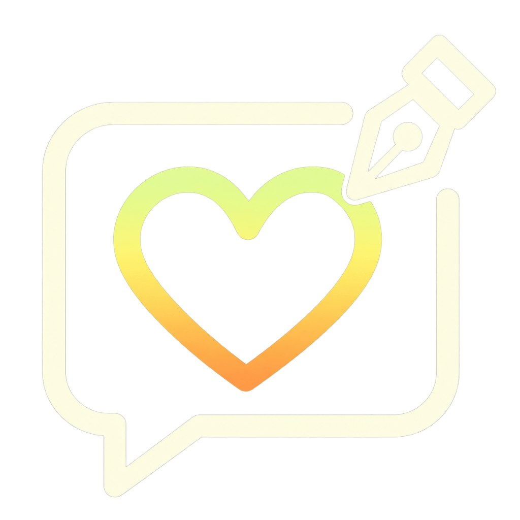 Blog emblem — message, pen, and human-centered heart